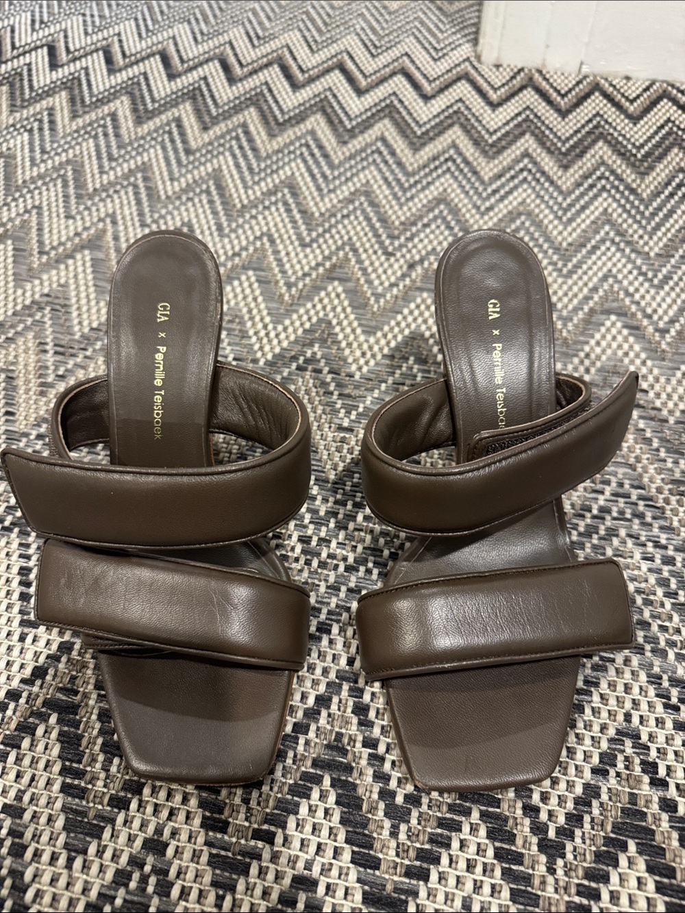 Pamela Love Dark Brown Padded Double-Strap Slide Sandals
